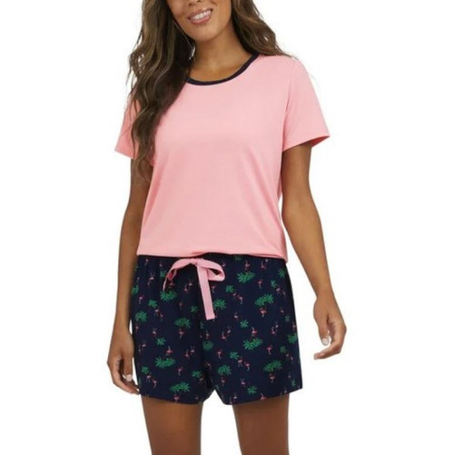 Lands End Women's 2 Piece Knit Short Pajama Set, Pink, Medium