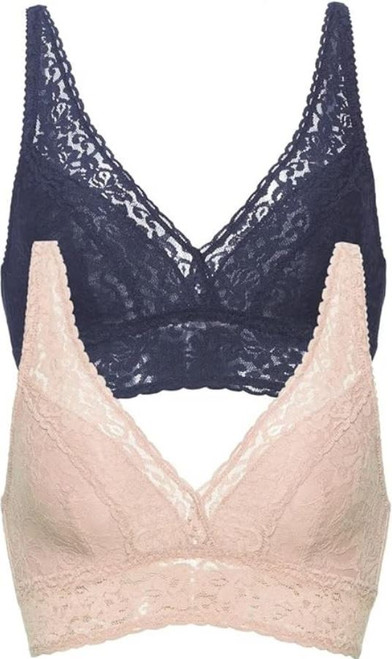 Felina Women's 2 Pack Lightweight Signature Stretch Lace Bralette, Evening Blue/Sheer Nude, Small
