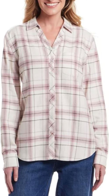 Weatherproof Vintage Women Classic Fit Long Plaid Flannel Shirt, Pink, 2X-Large