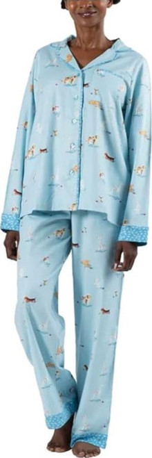 Munki Munki Women's Flannel Notch Collar Classic Pajama Set, Blue, 2X-Large