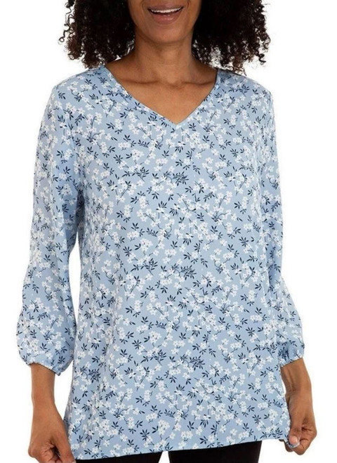 Mario Serrani Women's Lightweight V-Neck Tunic Top, Blue, Medium
