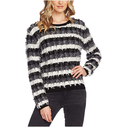 Two by Vince Camuto Striped Fringe Sweater, Antique White, S