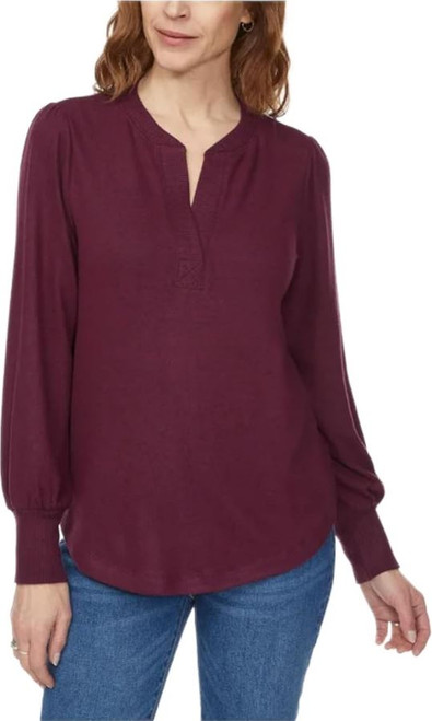 Buffalo David Bitton Women's Long Sleeve Cozy V-Neck Top, Burgundy Mix, Medium