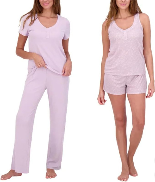 Live 2 Lounge Women’s 4 Piece Pointelle Lounge Wear Pajama Set, Purple, X-Large
