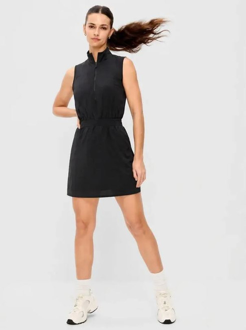 Elle Sport Sleeveless Chambray Dress with Elastic Waist, Black, Medium