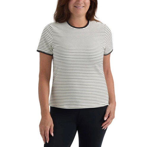 Teddi Rose Women's Striped Short Sleeve Top, Whiite, Small