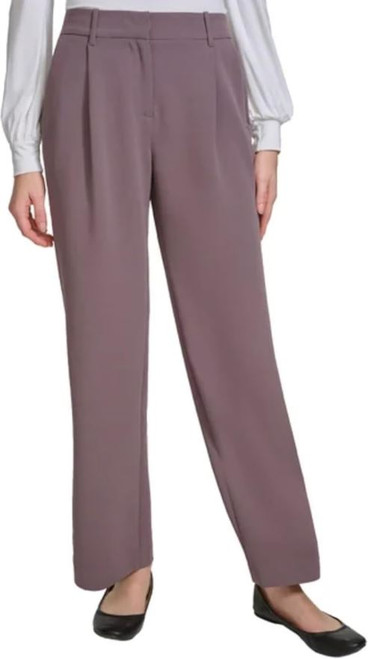 DKNY Women's Stretch High Rise Wide Leg Pant, Brown, 10