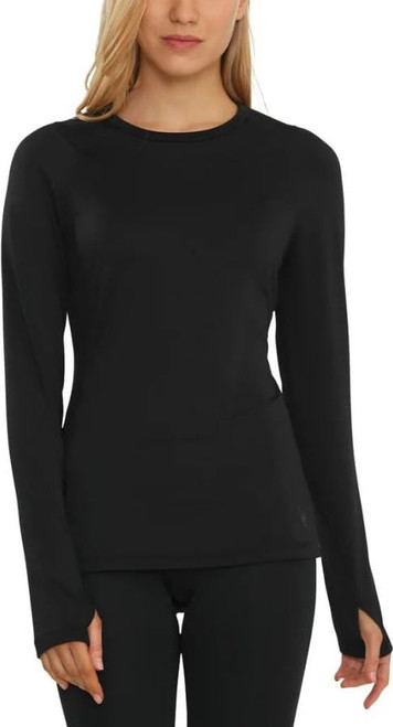 Spyder Active Women's Crewneck Base Layer Active Top with Ribbed Side Panels, Black, Large