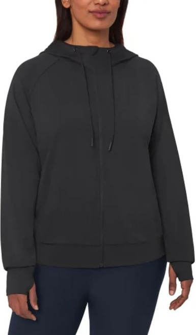 Mondetta Women's Moisture Wicking Lightweight Full Zip Hoodie Jacket, Black, 2X-Large