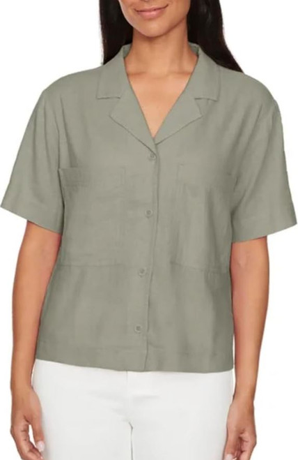 Buffalo David Bitton Women's Short Sleeve Utility Button Front Shirt, Light Olive, X-Large