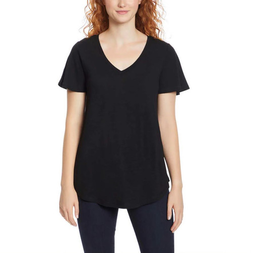 Jessica Simpson Women's Flutter Sleeve Tee Relaxed Fit V-Neck T-Shirt, Blue, Small