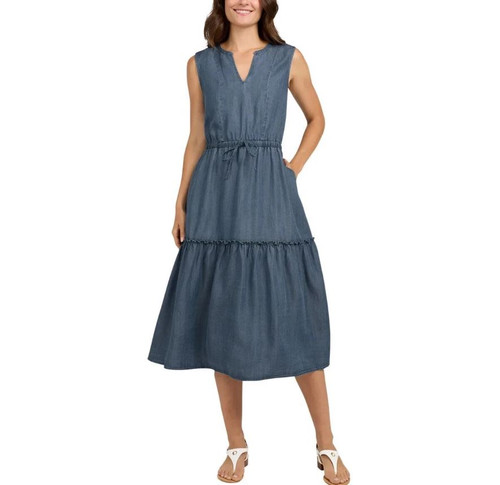 Lands End Women's Tiered Sleeveless Midi Dress, Blue, Small