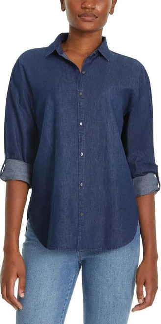 Gloria Vanderbilt Amanda Long Sleeve Button Down Shirt, Blue, X-Small