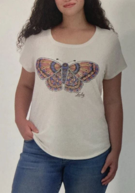 Lucky Brand Women's Butterfly Graphic T-Shirt, Marshmallow, Large
