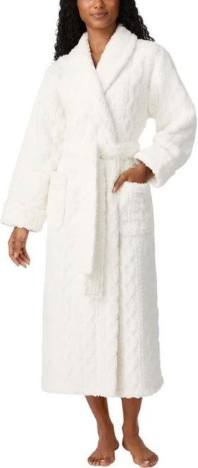 Room Service Women's Cable Knit Cozy Wrap Robe, Ivory, Medium