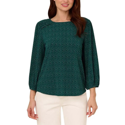 Adrianna Papell Women's 3/4 Sleeve Blouse, Green, Medium