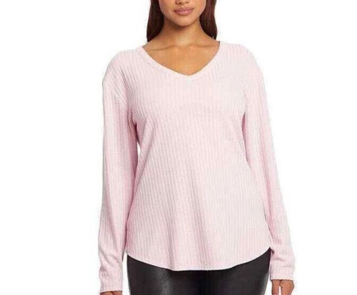 Chaser Women's Waffle Knit Blue V-Neck Shirt, Pink, Medium