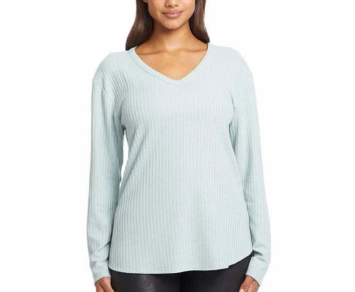 Chaser Women's Waffle Knit Blue V-Neck Shirt, Blue, Medium