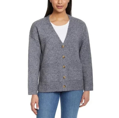 Ella Moss Women's Button Front Cardigan, Relaxed Fit, Gray, Large
