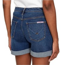 Hudson Los Angeles Mid-Rise Premium Denim Short With Cuffed Hem, Dark Blue, 4/27