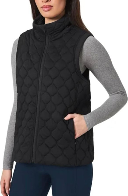 Kirkland Signature Women's Stretch Quilted Active Zip Up Vest, Black, Medium