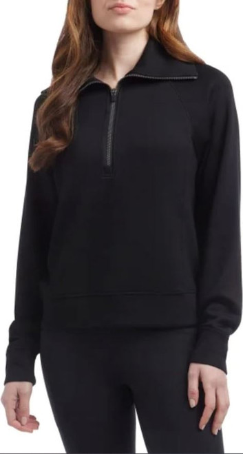 Danskin Women's Luxe Half Zip Pullover Sweater, Black, Small