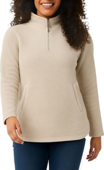 32 Degrees Heat Women's Mock Neck Fleece 1/4 Zip Pullover Sweater, Tan, Small