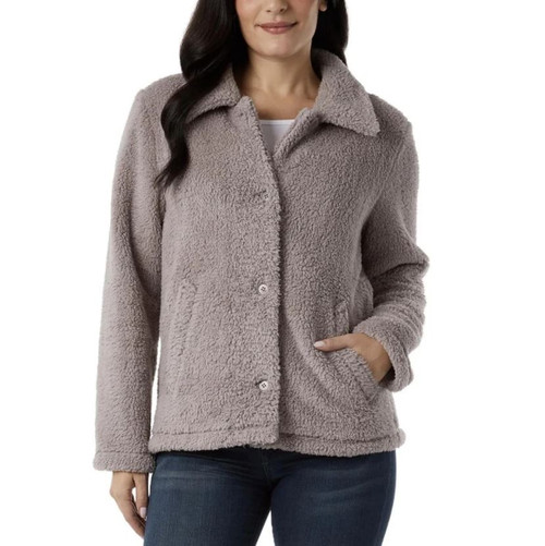 32 Degrees Women's Cozy Fleece Button Front Jacket, Purple, Small
