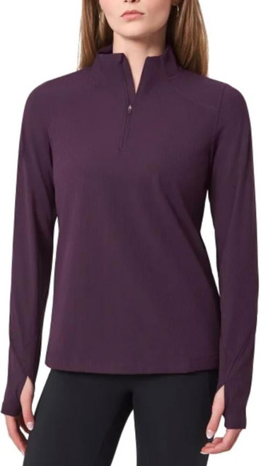 Mondetta Active Women's Long Sleeve Active Ribbed 1/2 Zip Top with Thumb Holes, Purple, 2X-Large