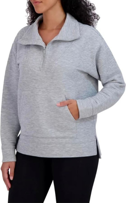 Kirkland Signature Women's Ottoman Half-Zip Ribbed Sweatshirt, Gray, Small