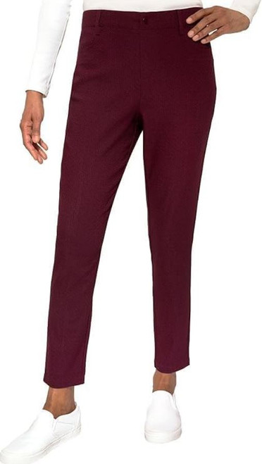 Mario Serrani Women's Textured Pull On Pants, Burgundy, Medium