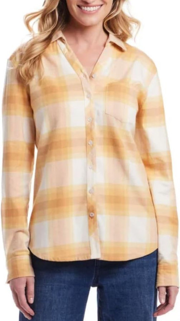 Weatherproof Vintage Women's Long Sleeve Button Down Flannel Shirt, Yellow, Large