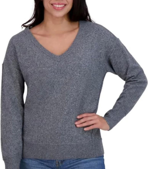 Lucky Brand Women's Soft Long Sleeve V-Neck Sweater, Heather Gray, Small