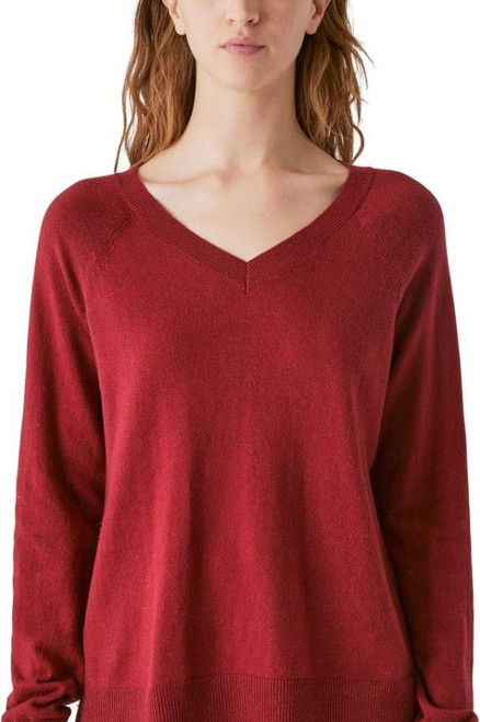 Lucky Brand Women's V-Neck Sweater, Long Sleeves, Pomegranate,Large