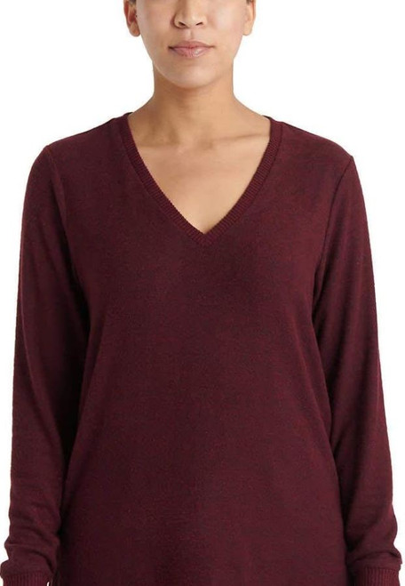 Lucky Brand Women's V-Neck Tunic Long Sleeves Pullover, Wine, X-Large