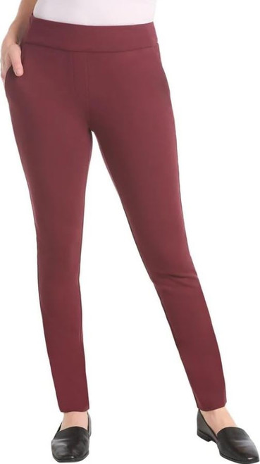 Dalia Women’s Pull On Ponte Pant, Mid Rise, Tummy Control Panel, Ruby, X-Large