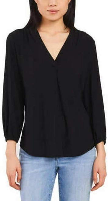 Vince Camuto Women's V-Neck Long Sleeve Top, Black, Medium