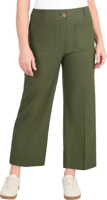 Hilary Radley Women's High Rise Cotton Stretch Wide Leg Pant, Deep Olive, 12