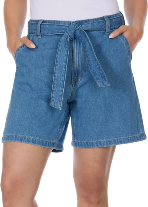 Tommy Hilfiger Women's Cotton High Rise Belted Denim Short, Medium Wash, 8
