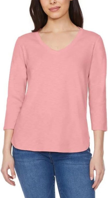 KIRKLAND Signature Women's 3/4 Sleeve V- Neck, Pink, Large
