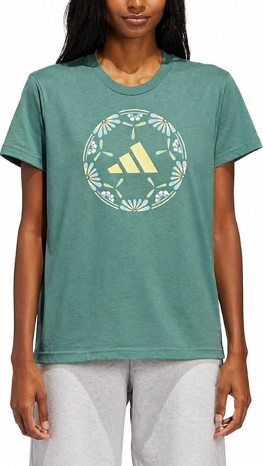 Adidas Women's Short Sleeve Cotton Soccer Ball Graphic Tee Shirt, Powtea, Medium