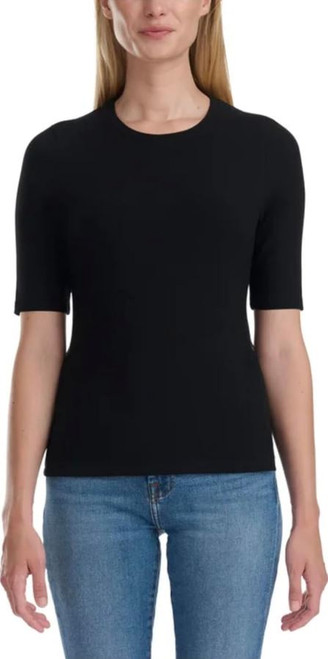 Splendid Women's Stretch Knit Ribbed Elbow Sleeve Top, Black, Large