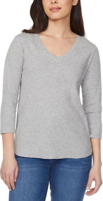 KIRKLAND Signature Women's 3/4 Sleeve V- Neck, Gray, Small