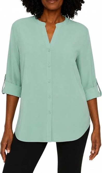 Mario Serrani Italy Women's Button Front Blouse, Green, Small