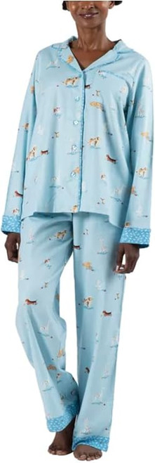 Munki Munki Women's Flannel Notch Collar Classic Pajama Set, Blue, Medium