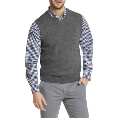 IZOD Men's Fine Gauge V-Neck Sweater Vest, Medium Grey Heather, X-Large