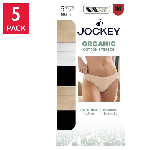 Jockey Women's Organic Cotton Stretch Bikini 5-Pack, Beige, Large
