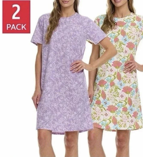 Vera Bradley Women's 2-pack Short Sleeve Cotton Sleep Shirt, Purple, Large