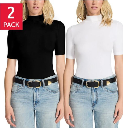 Steve Madden Women's Bodysuit, 2-Pack, Black/Cream, Large