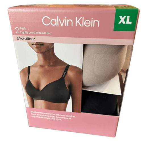 Calvin Klein Women's 2-Pack Wirefree Bra, Black & Nude, X-Large